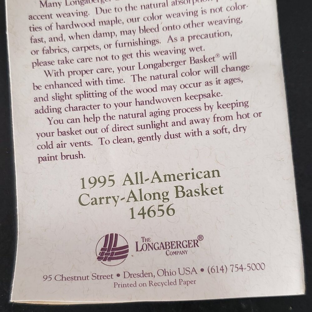 Longaberger 1995 All American Carry Along Basket - Picture 8 of 14